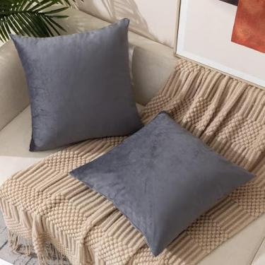 Imagem de Conjunto de 2 capas de almofada cinza com 2 capas de almofada quadradas decorativas macias de veludo para primavera, sofá, quarto, carro, 18 x 18 polegadas, 45 x 45 cm, decoração de casa moderna para
