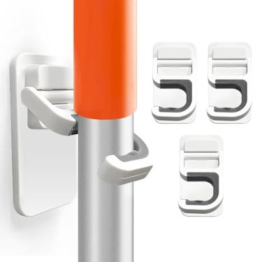 Imagem de ALLICAVER Pacote com 3 suportes de parede para vassoura e esfregão, aderentes sem perfuração, cabo de esfregão antiderrapante, pá de lixo, organizador de limpeza de casa, rack de utilidades montado na