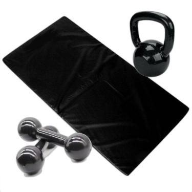 Imagem de Kit Aeróbico Em Casa Colchonete + Halter 2 + Kettlebell