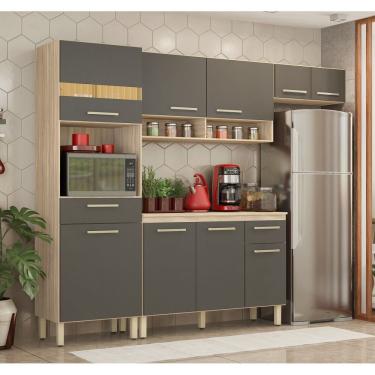 Imagem de Cozinha Compacta 3 peças com Balcão c/ Tampo MDP 120m Dama - Amêndola Touch/Grafito Demóbile 