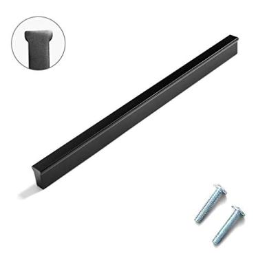 Imagem de Puxador em T para móveis simples e modernos, puxadores de porta de armário de gaveta de banheiro de liga de alumínio, puxadores de armário de guarda-roupa de cômoda, com parafusos, preto fosco (centro