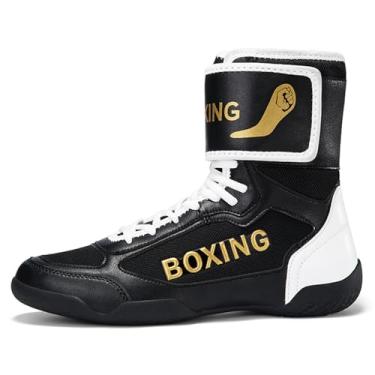 Imagem de ZHENSI Tênis de boxe masculino com cano alto, antiderrapante, para luta, fitness, artes marciais, Preto, 10.5