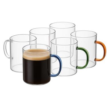 Imagem de Conjunto de 6 canecas de café de vidro com alça para café com leite, expresso, cappuccino, bebidas quentes, mocha