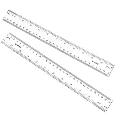 Imagem de Régua de plástico 30,5 cm, réguas transparentes com furos para pendurar, polegadas, centímetros, milímetros, ferramentas de medição retas para estudantes, escola e escritório, pacote com 2