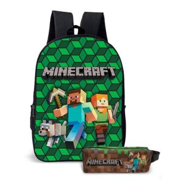 Imagem de Kit Mochila Com Estojo Escolar Infantil Game Estilo Blocos Para Menino