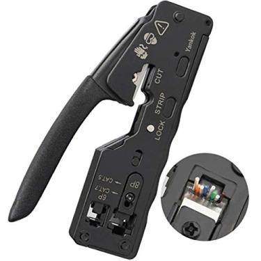Imagem de Yankok [O Crimpador de Thru Ultimate Pass] para conectores de rede Cat5 Cat5e Cat6 Cat6a Cat7 Protegido Plugues modulares RJ45 RJ12 RJ11 Pass Through Crimp Tool, YKPC006BK, Black Handle