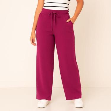 Imagem de Calça Pantalona Lanzinha Wide Leg Feminina Com Elástico E Bolso - Faby