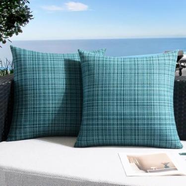 Imagem de UGASA Capas de almofada impermeáveis para ambientes externos, pacote com 2 fronhas resistentes à água para pátio, textura de tecido de verão, decorativas, para jardim, varanda, quintal, barraca 50 x