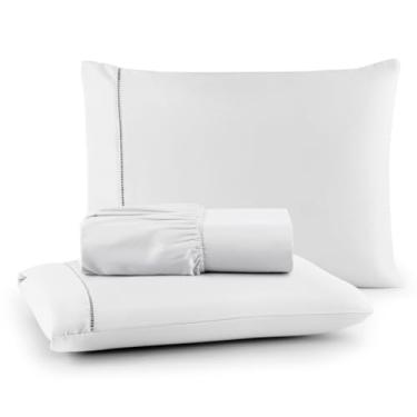 Imagem de Roupa de Cama Lençol Casal 400 Fios Percal 3 Peças Ponto Palito Anti-pilling com Toque Macio Premium