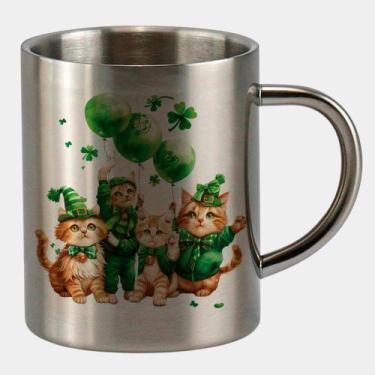 Imagem de Caneca de Inox Premium Prateada 400ml TURMA GATINHOS ST PATRICKS DAY 3