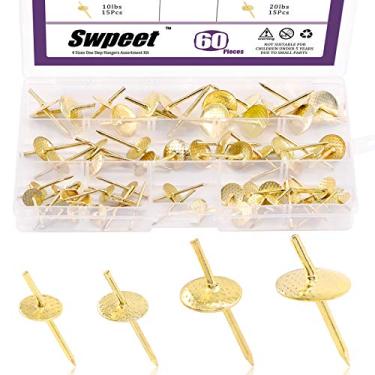 Imagem de Swpeet 60 peças de 4 tamanhos diferentes, kit sortido de cabides dourados de 10 kg, 40 kg, 60 kg, ganchos profissionais de liga de ferro, kit de molduras para fotos em madeira, para relógio, espelho, joias
