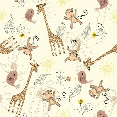 Imagem de Papel De Parede Adesivo Lavável Girafa Macaco Animais 10m