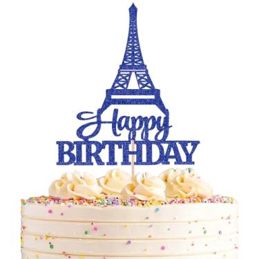 Imagem de AHAORAY Eiffel Rower Birthday Cake Topper - Royal Blue Glitter Eiffel Rower Theme Birthday Party Cake Decoration Supply - Boy or Girl Architecture Theme Party Cake Decor Photo Prop