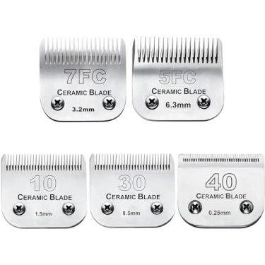 Imagem de Lâminas de substituição para máquina de tosa para cães, compatíveis com tosadores Andis/Oster A5/Wahl KM Series, lâmina de cerâmica e aço inoxidável (10+30+40+5FC+7FC)