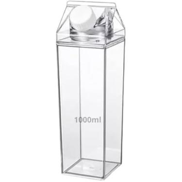 Imagem de Garrafa Acrílica 1 Litro Transparente com Tampa Branca Antivazamento - Para Leite, Suco, Água ou Vitaminas – Ideal para Geladeira, Mesa ou Cozinha.