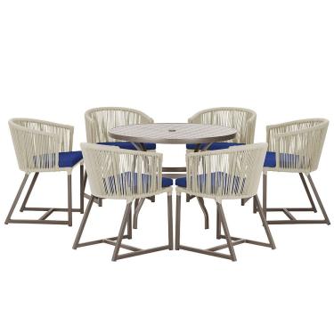 Imagem de Mesa com 6 Cadeiras de Jantar Roma 120cm e Noronha em Alumínio