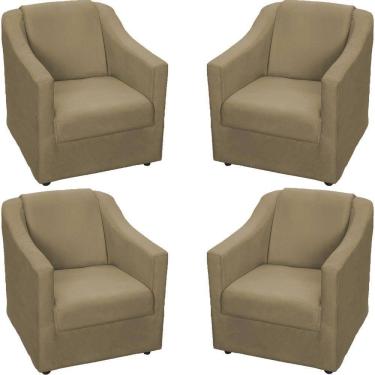 Imagem de Kit 4 Poltronas Mila Pé De Plástico Cromado - Nude Suede