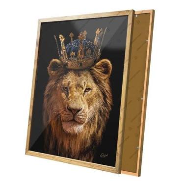 Imagem de Quadro Leão Olhos Castanhos Coroa Grande Rei Moldura e Vidro - Complet