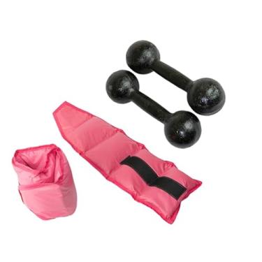 Imagem de 1 - Par Halter Pintado 1kg cada e 1 - Par Tornozeleira Caneleira 2kg cada para Fisioterapia Fortalecimento Muscular Pilates Funcional Musculação Cor Rosa