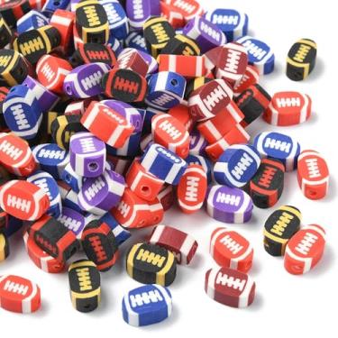 Imagem de KitBeads 200 peças de contas de futebol aleatórias de 10 mm contas de bola de rugby esportivas de argila de polímero para fazer joias, pulseiras, colares, chaveiros, artesanato a granel