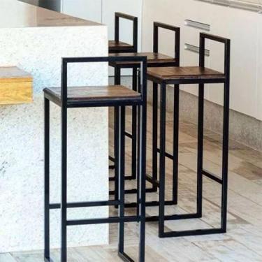 Imagem de Kit 3 Banquetas Industrial Bistrô Aço com Assento Madeira Luna Premium