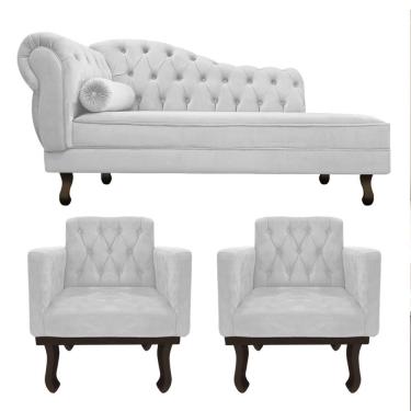 Imagem de Kit Diva Recamier Diana 140Cm Lado Direito E 02 Poltronas Classic Suede Branco