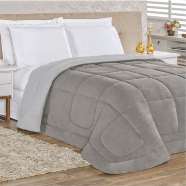Imagem de Edredom Coberdrom Queem Malha Algodão E Manta Flannel - Cinza