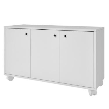 Imagem de Armário Em Mdp Com 3 Portas 1 Prateleira E 4 Pés Com Rodízio Brv Móveis Branco