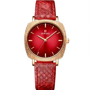 Imagem de Relógio De Quartzo Feminino Com Estampa Cobra Animal Print Pulseira De Couro Vermelho