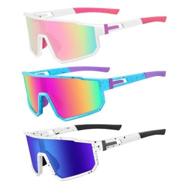 Imagem de MVPTGRS Óculos de sol de beisebol juvenil para meninos e meninas de 8 a 14 anos TR90 armação esportiva infantil para softball, ciclismo, beisebol, golfe, Rosa, roxo e bandeira, Age 8-14