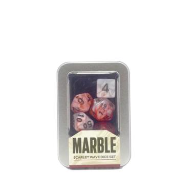 Imagem de Kit de Dados: Marble - Scarlet Red Wave, Kit com 7 Dados de RPG Marmorizados + Caixa de Metal