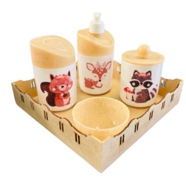 Imagem de Kit Higiene Bebê Floresta Encantada II Menina c/bandeja em MDF - Dóia 