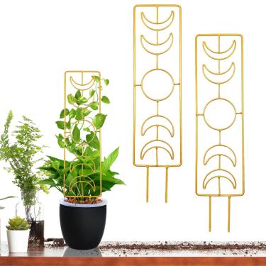 Imagem de Jinkoozz Pacote Com 2 Treliças Grandes Para Plantas Fases Lunares, De Metal Dourado 44 Cm Trepadeiras Jardim, Suporte Vasos, Casa, Monstera, Hera E Trepadeira