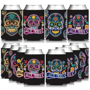 Imagem de Apinwin Black Mexican Fiesta Skull Face Lata Suporte 12 Peças, Dia De Muertos Morte Do Tampa Térmica Para Garrafa Bebida, Cinco Mayo Aniversário Chá Panela Despedida Solteira Decoração Presente