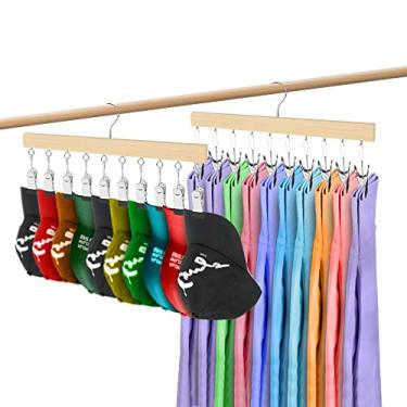 Imagem de LMSAWK - Pacote Com 2 Organizadores De Chapéus, Cabides Para Guarda-Roupas, 20 Clipes, Madeira Giratórios 360° Meias, Máscaras Faciais, Toalhas, Roupas Bebê, Luvas (Natureza)
