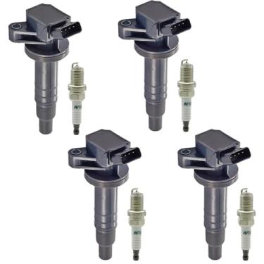 Imagem de CNPAPC Conjunto De 4 Bobinas Ignição Uf247 E Velas 4503 Iridium Compatíveis Com Toyota Corolla Chevrolet Prizm Pontiac Vibe Celica Mr2 Matrix C1249 9091902239 5C1074 1.8 L4 2000-2008