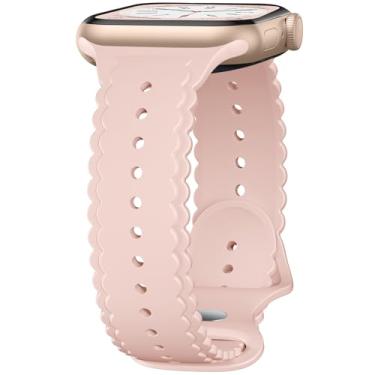 Imagem de Pulseiras de renda compatíveis com Apple Watch Series 10 de 46 mm e 44 mm, 45 mm e 49 mm, pulseiras de silicone elegantes e elegantes gravadas para iWatch séries 10, 9, 8, 7, 6, 5, 4, 3, 2 e 1 SE