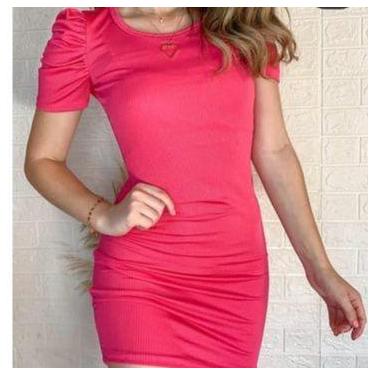 Imagem de Vestido curto feminino malha canelada manga princesa curta - Filó Moda