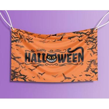 Imagem de Bandeira Decorativa Gato Happy Halloween 80cmx140cm Tecido Oxford 100%