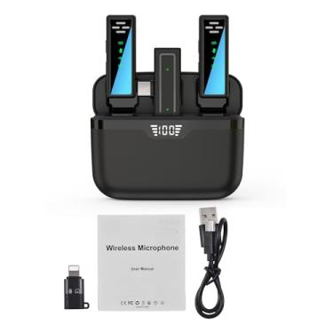 Imagem de Lavalier Microfone sem fio Mini Microfone 2.4g Plugue de redução de ruído e microfone de lapela para streaming ao vivo Smartphones vlogging câmeras preto (Preto)