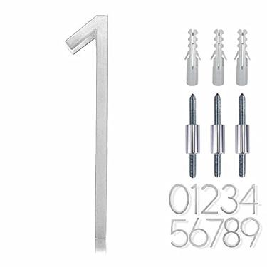 Imagem de Número de casa flutuante de aço inoxidável de 12,7 cm, números de casa modernos de metal, placa de número de caixa de correio com kit de unhas, prata brilhante revestida, sinalização de visibilidade durável, 1