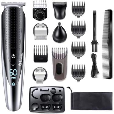 Imagem de Hatteker Kit de aparador de barba masculino, aparador de cabelo, aparador de bigode, aparador corporal para nariz, orelha, pelos faciais, sem fio, impermeável, 5 em 1