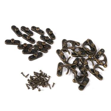 Imagem de Luqeeg Fechadura de caixa de joias vintage antiga, fechadura de metal de bronze dourado com parafusos para caixa de madeira, caixa de ferramentas (direita)