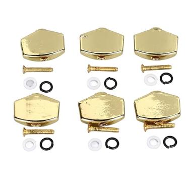 Imagem de Botões Grcfumo 6 PCs Tuning Peg Buttons, Máquinas de metal Cabeças de ajuste Teclas de ajuste, botões de ajuste de pino, pinos de ajuste de corda de guitarra para guitarra (Preto) (Prata) (Dourado)