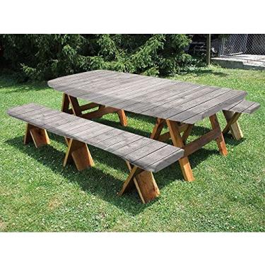 Imagem de Toalha de mesa de madeira para piquenique e assentos de banco, estampa de textura de prancha de madeira, conjunto de 3 peças, perfeita para festas ao ar livre, pátio, 81 x 182 cm