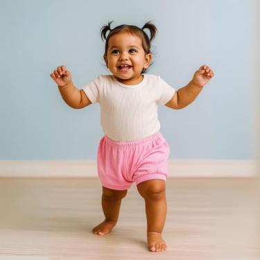 Imagem de Shorts bebe menina Roupa bermuda liso colorido algodão Kit 3 peças com