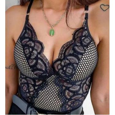 Imagem de Body alcinha renda arrastão - preto - Nathy Store