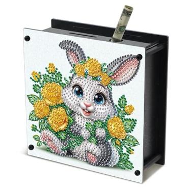 Imagem de TDFERAN Pintura de diamante cofrinho 14 x 14 cm caixa moeda lata tulipa sardas e artesanato para adultos caixa eletrônico design de flores banco de dinheiro prático ideal lembrança presente diamante