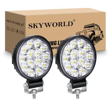Imagem de SKYWORLD 2 peças de cápsulas de barra de luz redonda, 8 cm e 42 W, mini faróis de neblina para dirigir off-road 12 V 24 V para carro, caminhões, tratores, 4 x 4, SUV, tratores, quadriciclos