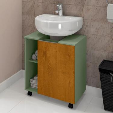 Imagem de Armário de Banheiro Kodiak 1 Porta 6 Prateleiras Pistache/Naturalle - 